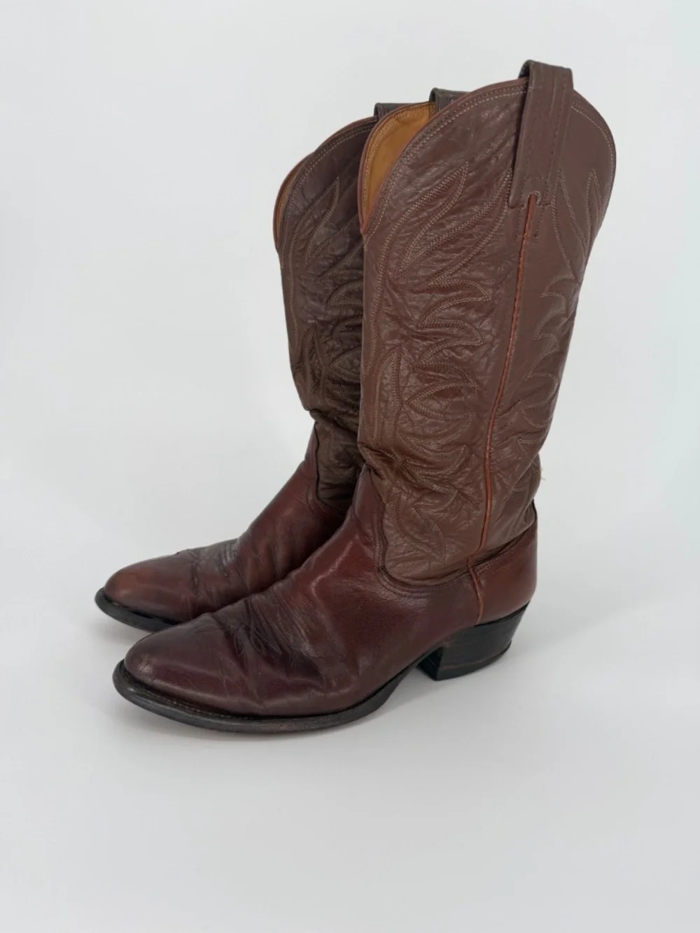 Vintage Nocona Brown Leather Western Cowboy Boots Size 9 D Made in USA Texas